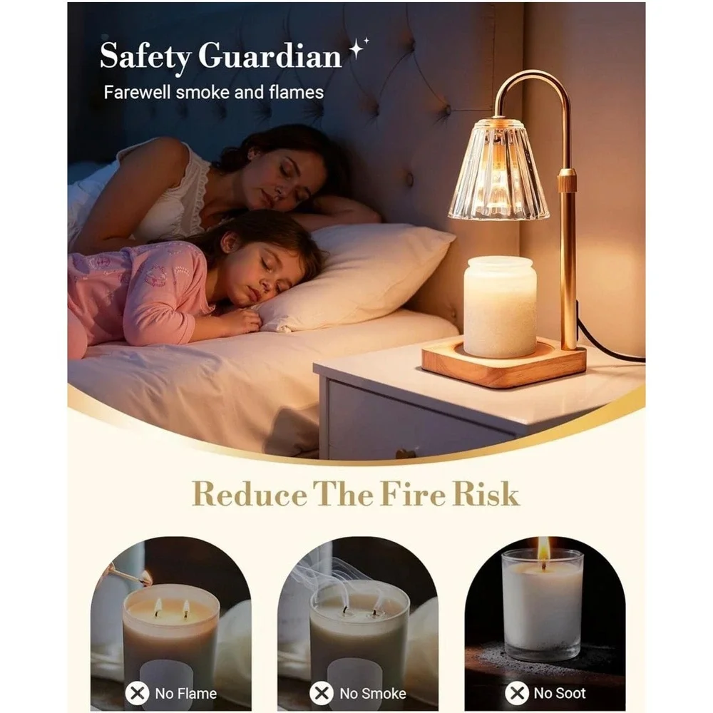Marycele Adjustable Height Candle Warmer Lamp with Timer and Dimmable Glass Shad